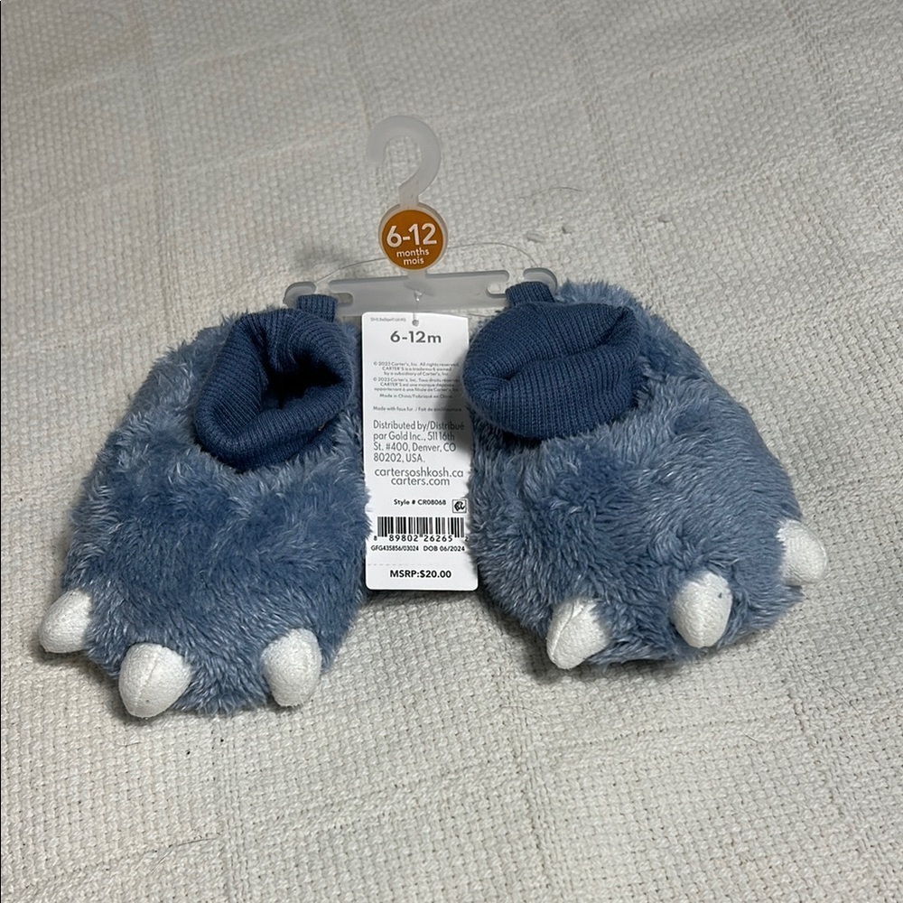 Carter's Blue and White Plush Claw Slippers